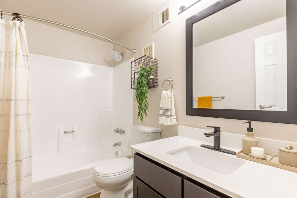 Bathroom with toilet and tub shower