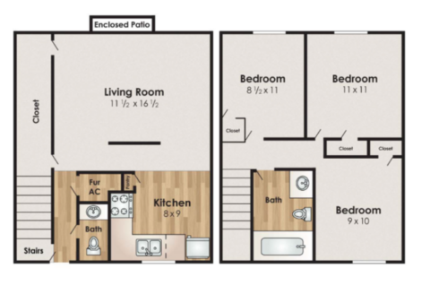 3 bedroom floorplan